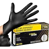 COOLJOB 5 Mil Black Disposable Nitrile Gloves for Men, Heavy-Duty for Household Cleaning, Cooking, Working, Powder Free, S-XL