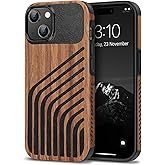 TENDLIN Compatible with iPhone 15 Case Wood Grain with Carbon Fiber Texture Design Leather Hybrid Slim Case (Hairline)