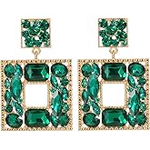 Canboer Rhinestone Square Statement Dangle Earrings Trendy Crystal Geometric Drop Earrings Hypoallergenic Jewelry for Women Party