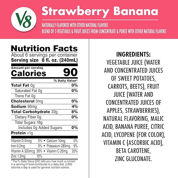 V8 STRAWBERRY BANANA 100% FRUIT AND VEGETABLE JUICE, 46 FL OZ BOTTLE