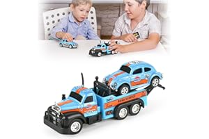 ADTHLIER Mini RC Truck, 1/64 Scale Tow Truck Toy Remote Control Car with Lights, Mini Alloy Monster Trucks, 2.4GHz Remote & APP Control, Adjustable Speed & Steering (Blue)