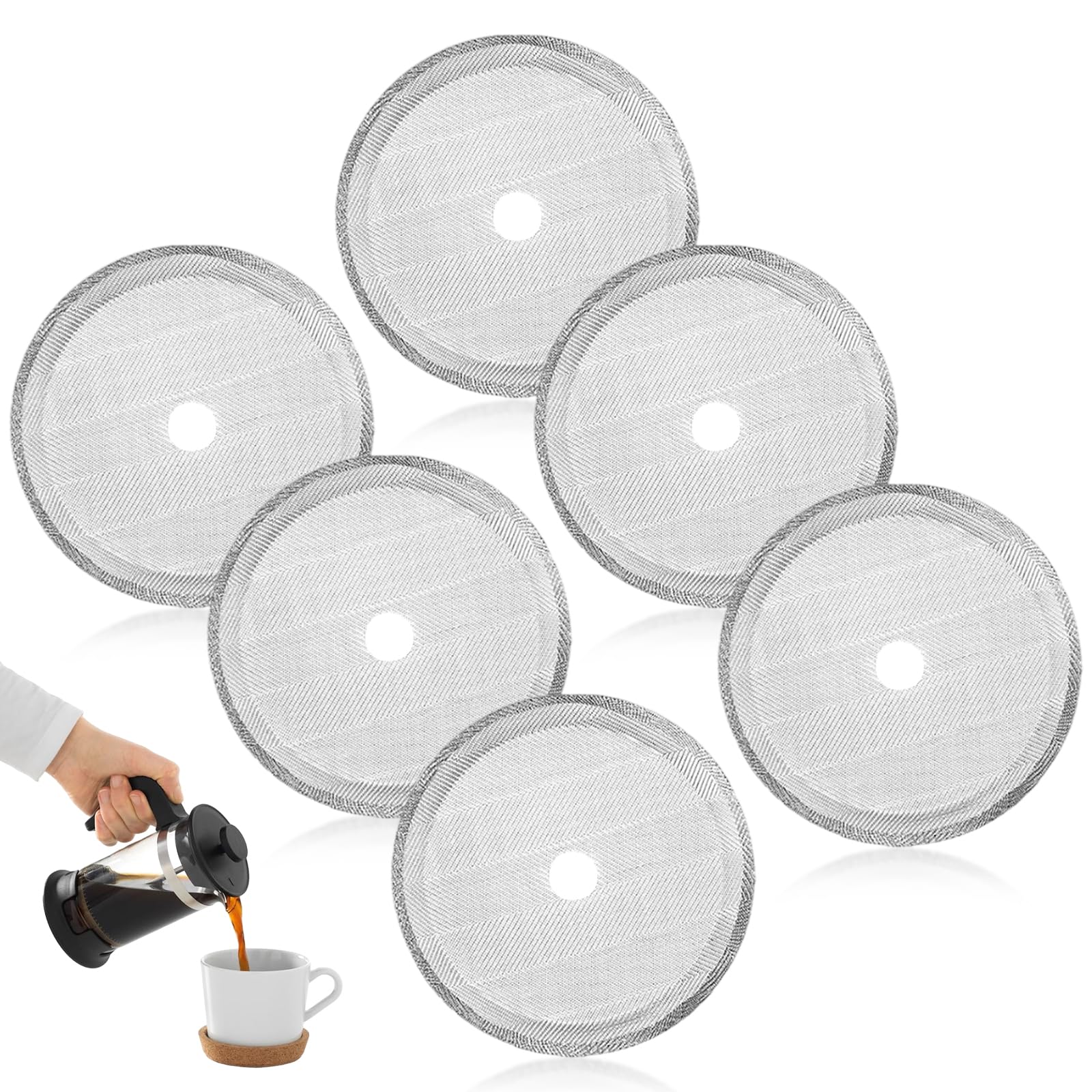 6 Packs Stainless Steel Replacement Cafetiere Filter Mesh Screen, 4 Inch / 1000ml / 34oz Press Replacement Filter Mesh Scree, for Cafetiere - 12 OZ/ 350 ml