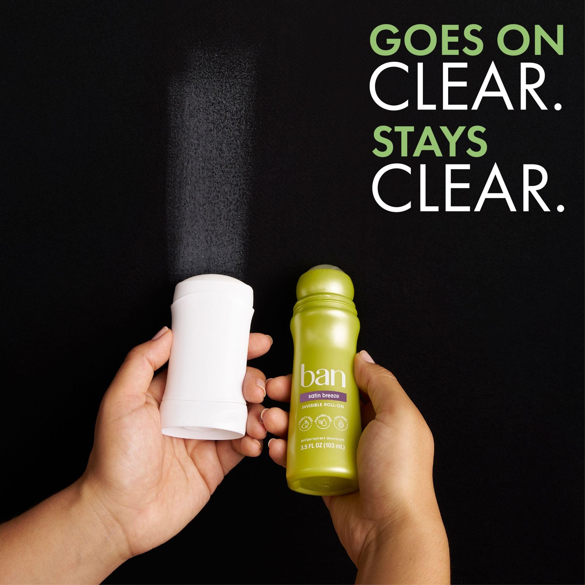 Ban Invisible Roll-on Antiperspirant Deodorant for Women and Men, 24-hour Underarm Odor & Sweat Protection, Satin Breeze, 3.5 Oz, Pack of 4