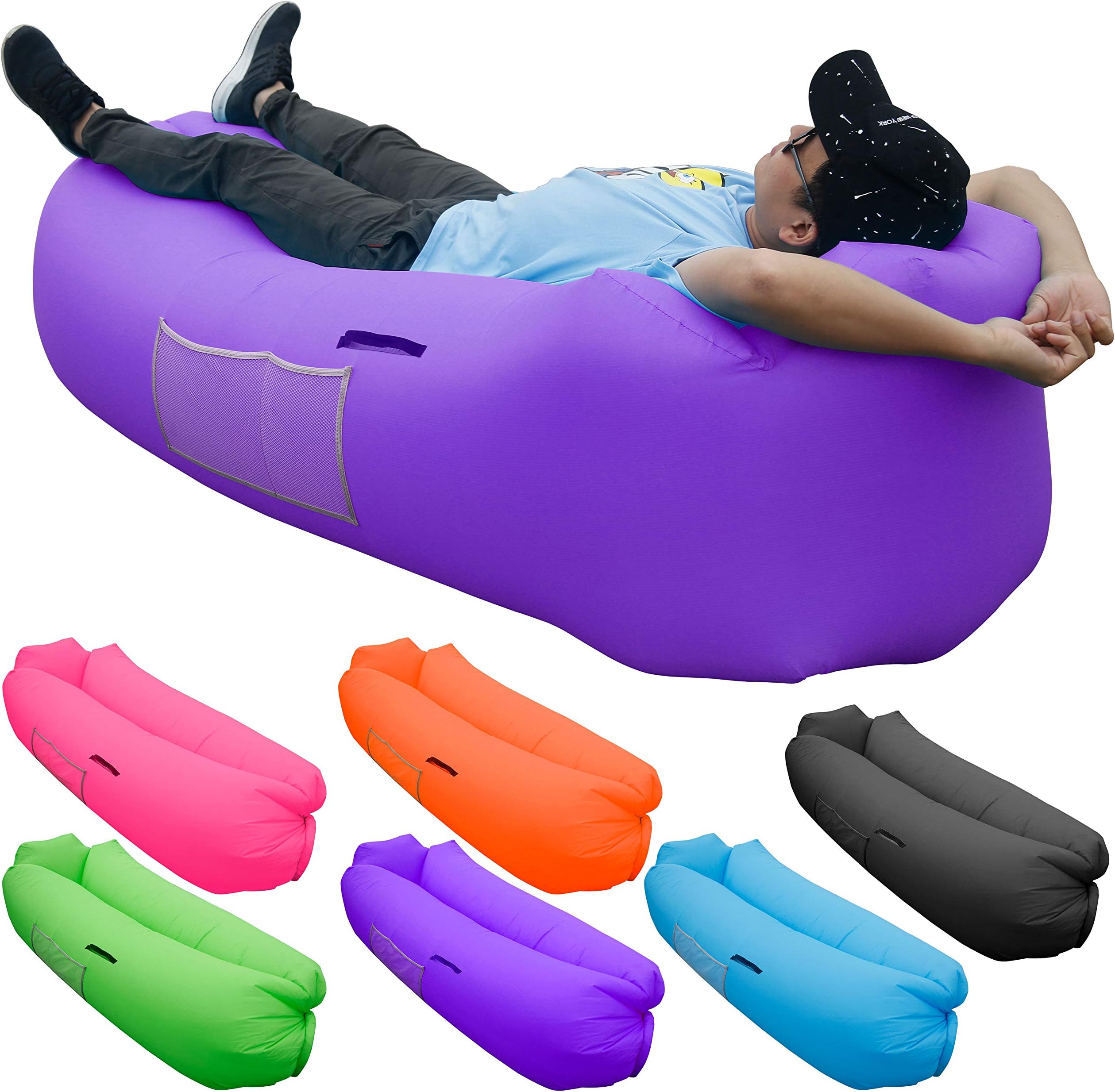 Skoloo Inflatable Lounger Air Sofa, Portable Water Proof Anti-Air Leaking & Pillow-Shaped Designed Couch for Backyard Pool Travel Camping Hiking Lakeside Picnics Music Festivals Beach Parties