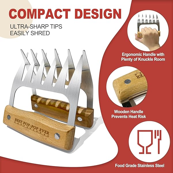 POP POP GIFTS, POPPOP FATHERS DAY MEAT CLAW GIFTS FROM GRANDKIDS, MEAT SHREDDER CLAWS FOR PORK, CHICKEN BBQ SMOKER ACCESSORIES, POPS BIRTHDAY GIFT FOR OUTDOOR INDOOR COOKING CHRISTMAS NEW YEAR PARTY
