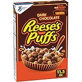 Reese's Puffs Dark Chocolate Peanut Butter Breakfast Cereal, 11.5 oz | Dark Chocolatey Puffs, Made with Real Reese's Peanut Butter, 15g Whole Grain, Good Source of Calcium
