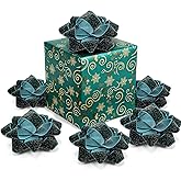 Knitgrip 12 Pcs Christmas Dark Green Velvet Gift Bow for Gift Wrapping 4 Inch Christmas Self Adhesive Glitter Ribbon Bows Stick on Flocked for Xmas Present Wrapping Decor Wreaths Tree