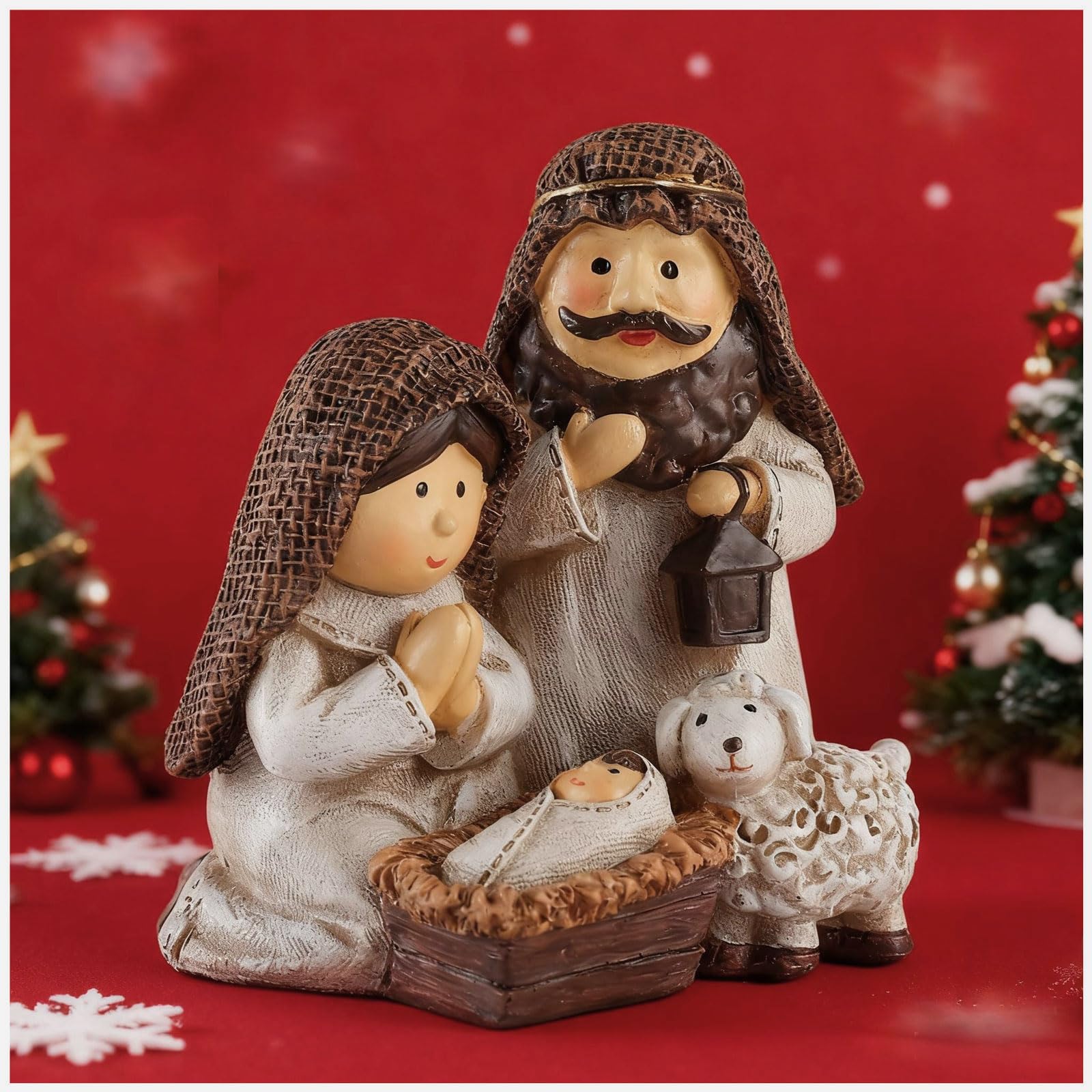 Magicsculp White Nativity Scene Set - Holy Family Figurine Catholic with Sheep, Religious Baby Jesus Ornaments for Tabletop & Shelf Decor, Premium