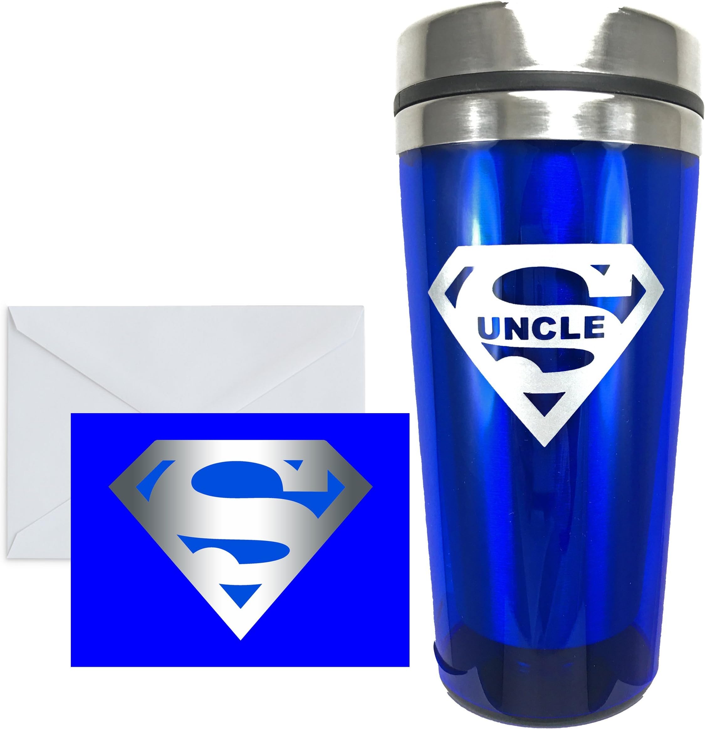 SUPER MUGS TM Travel Insulated Tumblers for Uncle - a Unique Gift from Nephew or Niece for Christmas, Birthday, Fathers Day, Deep Blue and Silver, 16 oz (1)