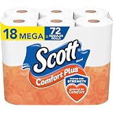 Scott Comfort Plus Toilet Paper, 1-Ply, White, 462 Sheets/Roll, 18 Mega Rolls/Pack (49729)