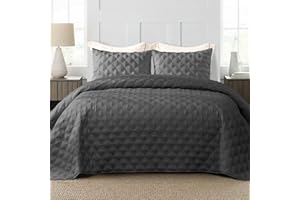 Exclusivo Mezcla Dark Grey Quilt Set Full Queen Size, 3 Pieces Stitched Pattern Queen Quilts (90"x96") with 2 Pillow Shams, Lightweight Bedspreads Soft Coverlet for All Seasons