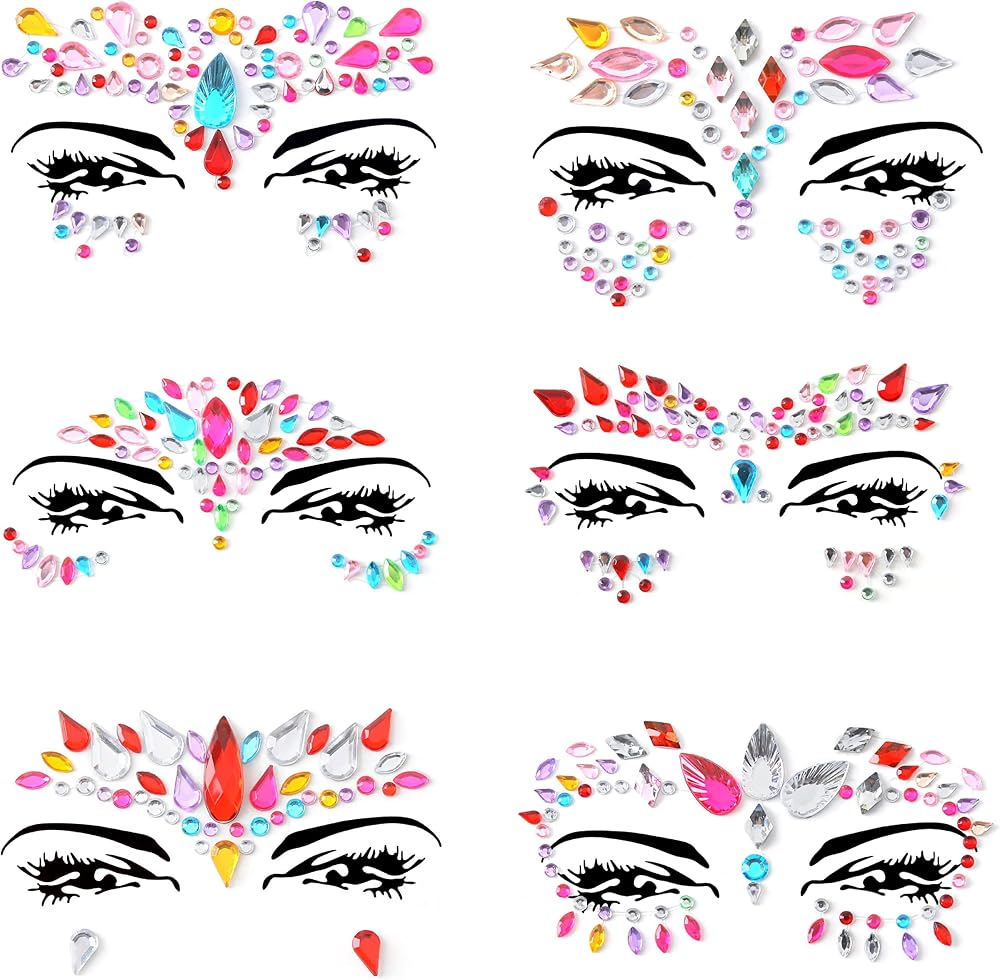 FACEGEM LONDON 6 PCS Face Gems Adhesive Glitter Jewel Tattoos Festival