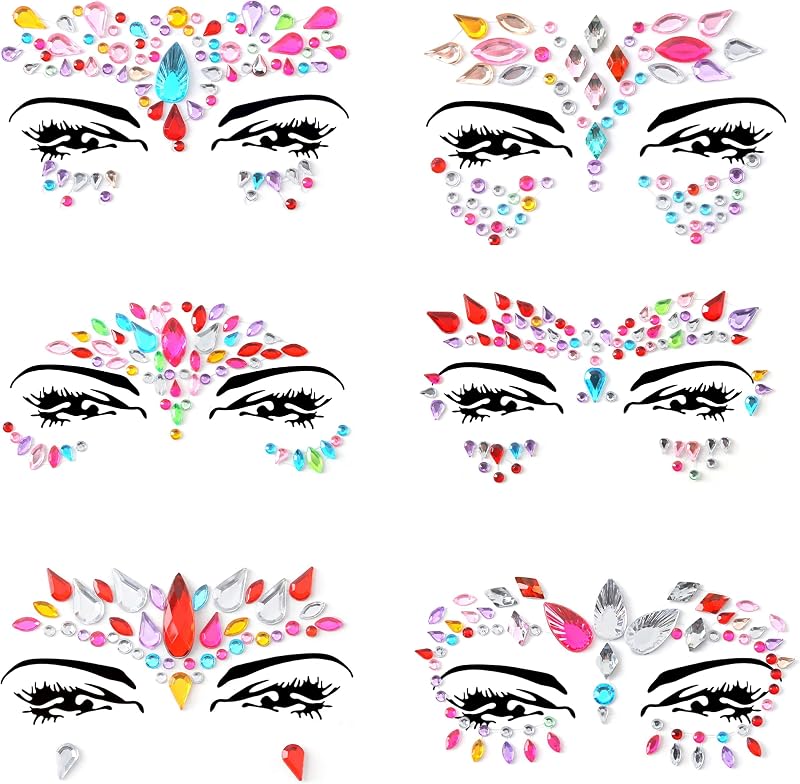 FACEGEM LONDON 6 PCS Face Gems Adhesive Glitter Jewel Tattoos Festival