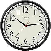 Westclox Retro Wall Clock for Kitchen, Bedroom, or Living Room &ndash; Vintage Quartz Analog Wall Clock with Chrome Bezel &amp; Dome Glass Lens, Easy-to-Read Numbers (Black, 12")