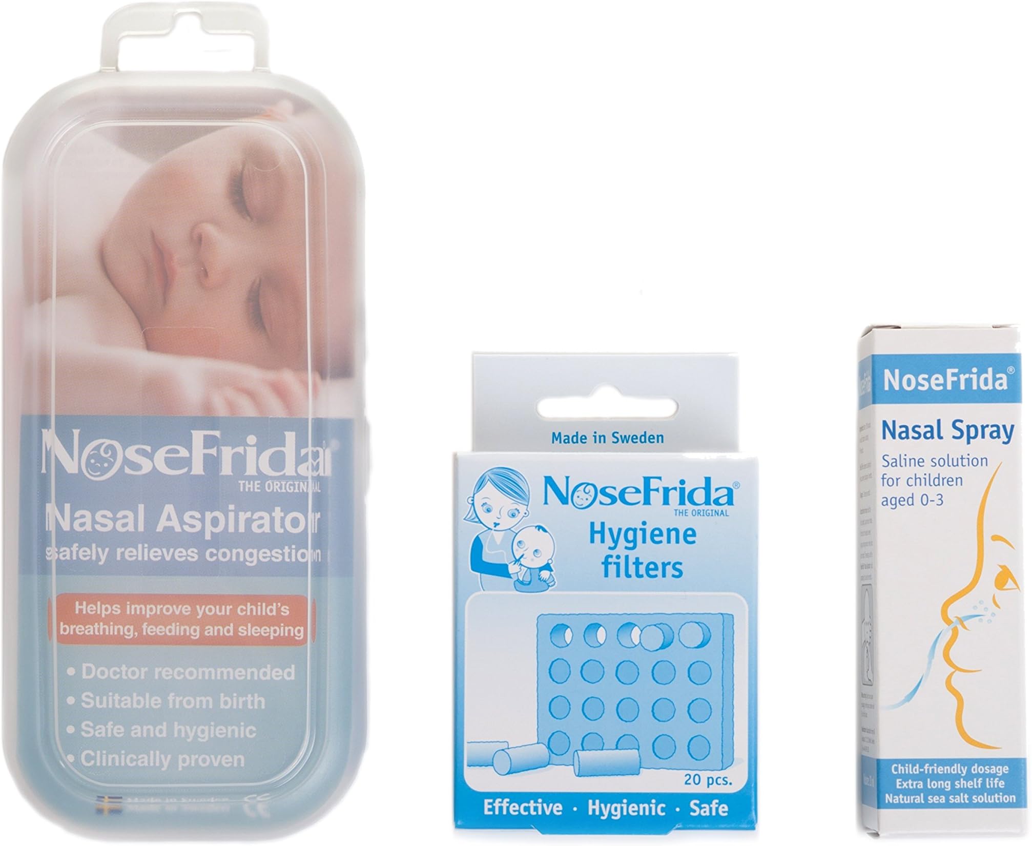 NOSEFRIDA NHS Approved Bundle Pack (Includes 1 x Nosefrida Aspirator, 1 x Nosefrida Nasal Spray, 1 x Nosefrida Spare Filter Pack)