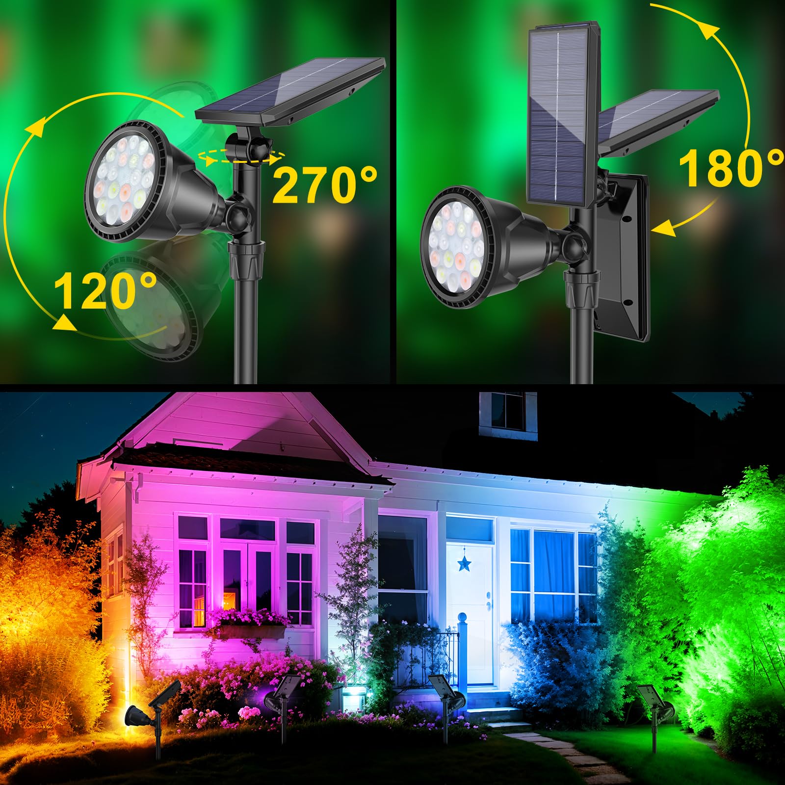 ROSHWEY Solar Outdoor Lights Waterproof, 9 Lighting Modes Halloween Christmas Solar Garden Light Colored Landscape Spotlights Spot Lights Outdoor Lighting for Backyard House Yard Pool Patio- 4 Pack