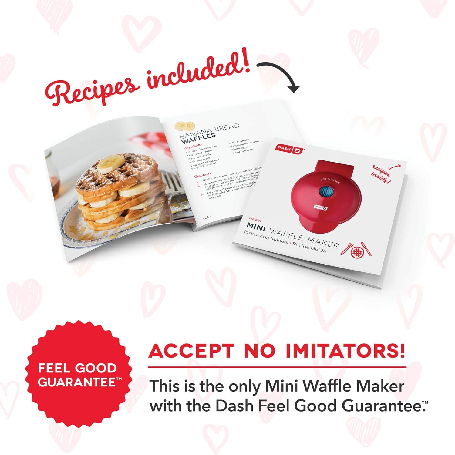 Dash DMWH100HP Mini Maker for Individual Waffles, Hash Browns, Keto Chaffles with Easy to Clean, Non-Stick Surfaces, 4 Inch, Red Love Heart: Kitchen & Dining