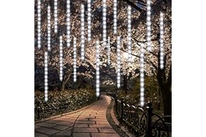 LJLNION 24 Tubes Meteor Shower Lights, Outdoor Icicles Christmas Lights, 12 Inch 3 x 288 LED Iciclelights Snow Falling Lights, Connectable Raindrop Lights, Xmas Wedding Party Tree Holiday Decor, Cool White