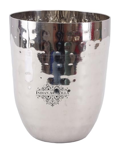 Indian Art Villa Steel Hammered Glass Tumbler Cup for Serving Drinking Water , 410 ml