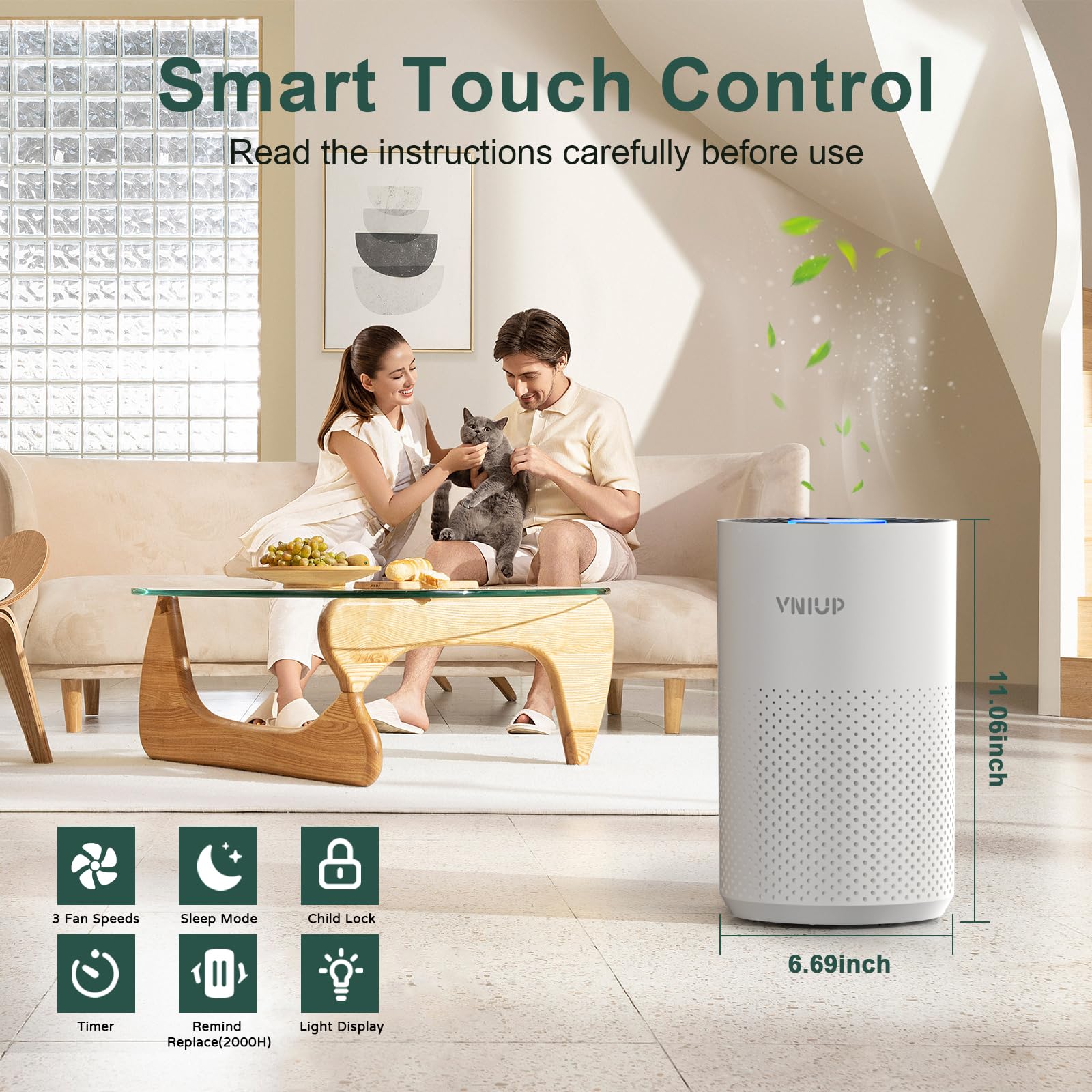 Air Purifiers for Bedroom Home up to 800 ft², Vniup H14 True HEPA Room Air Purifiers for Bedroom, with Fragrance Function Sleep Mode& Light Mode Air Cleaner for Pet Dander Odor Dust Smoke