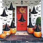 Dokeawo Hanging Halloween Decorations Decor Indoor Outdoor, Witch hats 8 Pack Halloween Witches Hat with 108 Feet Rope & 32Pcs 3D Bats, Hanging Witch Hats Witches Costume Accessory for Party Favor
