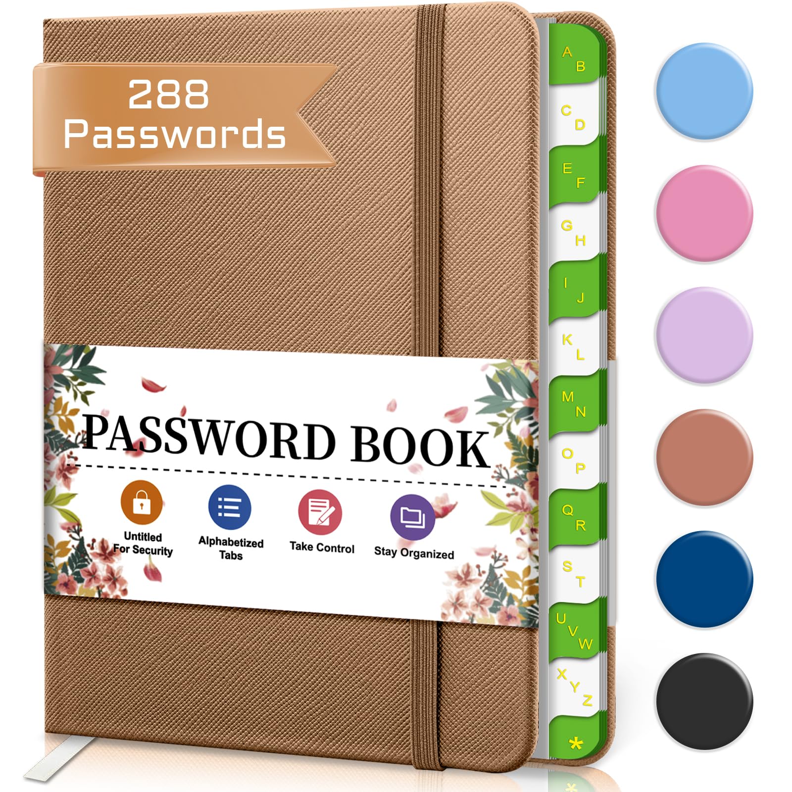 Bleswin Password Book with Alphabetical Tabs, Small 6.1 * 4.7", "Internet Password Book, Hardcover for Women & Men, Brown