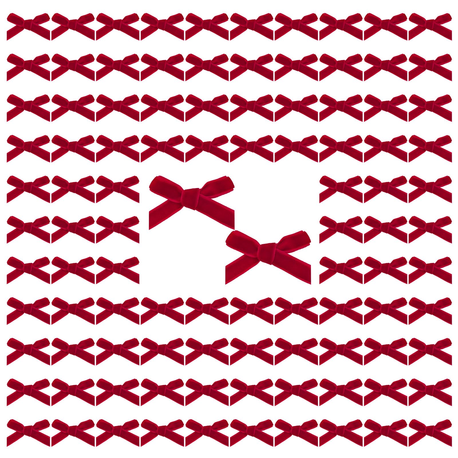 WANDIC 100 PCS Red Velvet Bows, Christmas Decorative Red Mini Ribbon Bowknot Twist Tie Bows Premade Bows for Wedding Favors Decor Gift Wrap DIY Craft