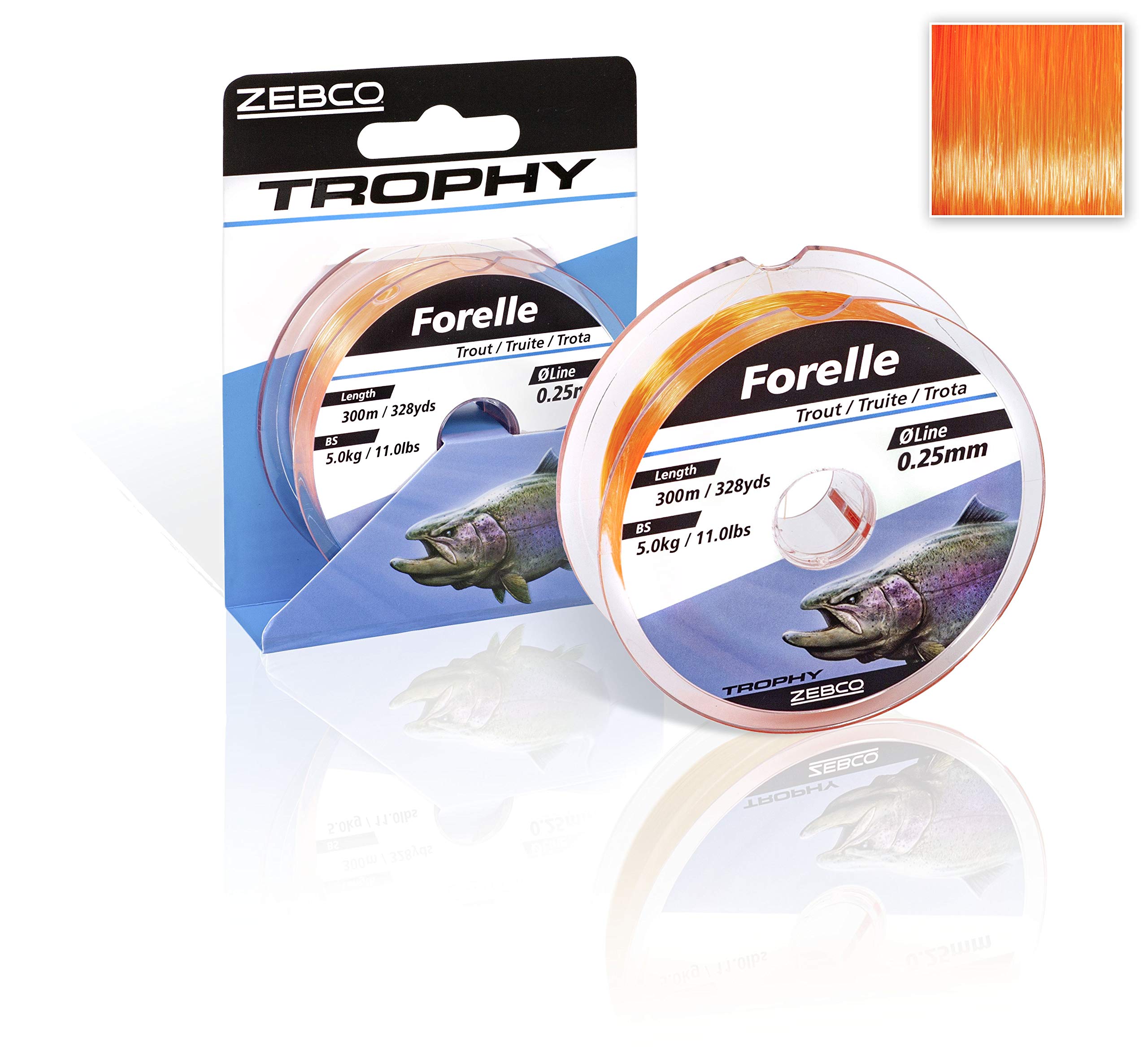 Zebco Quality trophy trout monofilament fishing line, fishing accessories, trout line, fluo orange, 0.20 mm / 3.6 kg