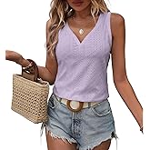 Womens Tank Tops Summer Tank Tops for Women 2024, V Neck Sleeve Embroidery Tops, Casual Loose Trendy Tops