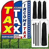 Lounsweer 3 Sets 7 ft Income Tax Service Feather Flag with Flagpole and Ground Stake Tax Service Advertising Feather Banner Flag Sign for Accountant Offices Accounting Businesses