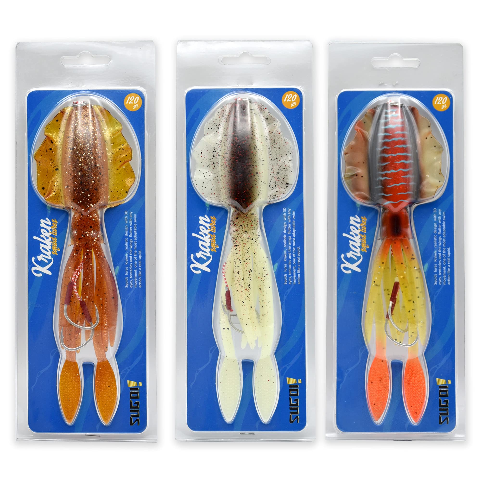 Kraken Squid Lures Fishing Bait Squid Silicone Kit with Assist Hook (Set of 3)