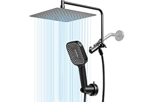 Esnbia Rain Shower Heads with Handheld Spray Combo, 10 Inch High Pressure Rainfall Shower Head with 11" Extension Arm, 3 Setting Handheld Shower Head with Suction Cup Shower Holder, Matte Black