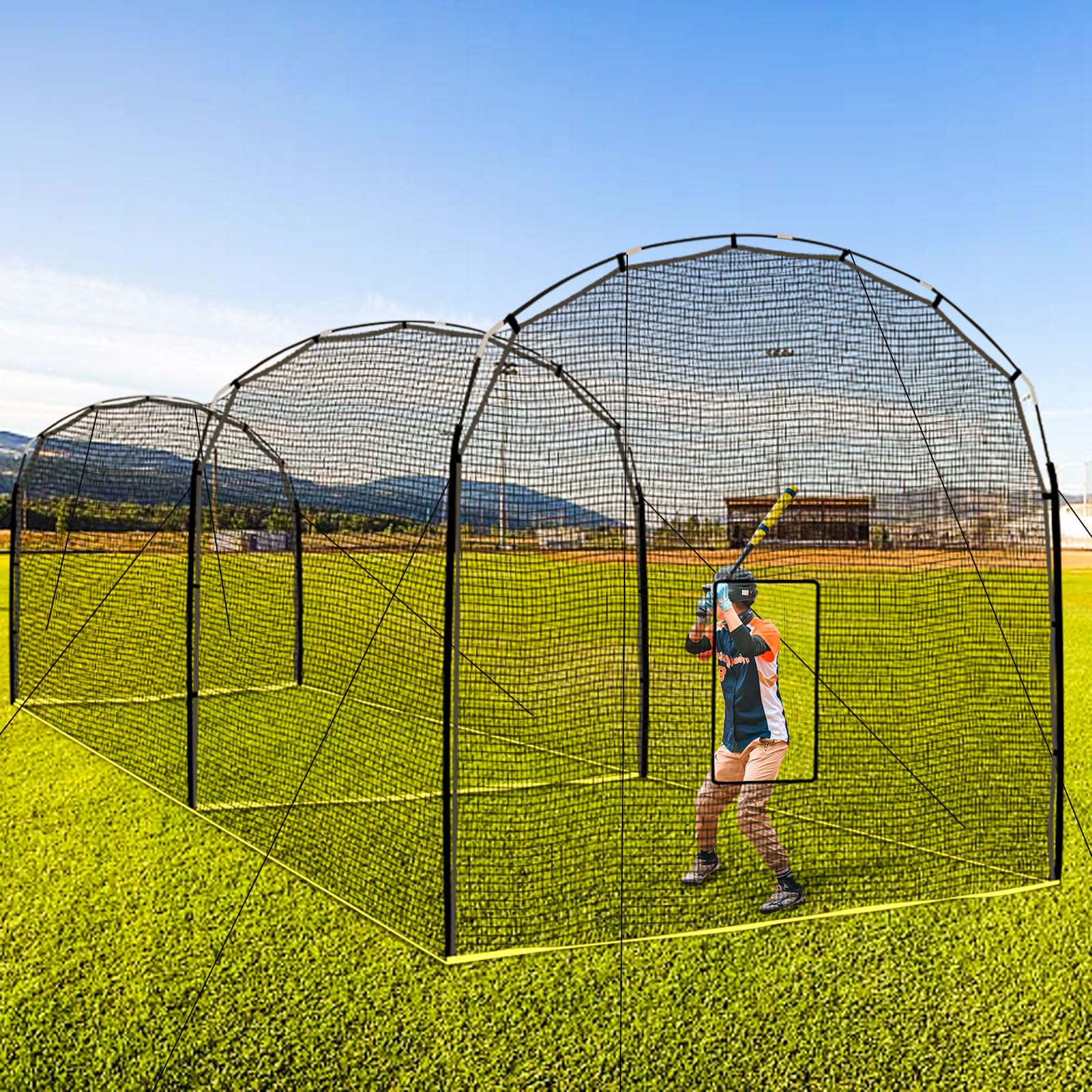 Photo 1 of (used item) Portable Outdoor Softball Baseball Batting Hitting Cages with Frame and Net for Home Backyard Accessories Heavy Duty