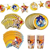 Sonic The Hedgehog Birthday Party Kit - 61 Piece Set - Banner, Two Sets of Plates, Napkins and Cups - Set for 10 People - Ofically Licensed