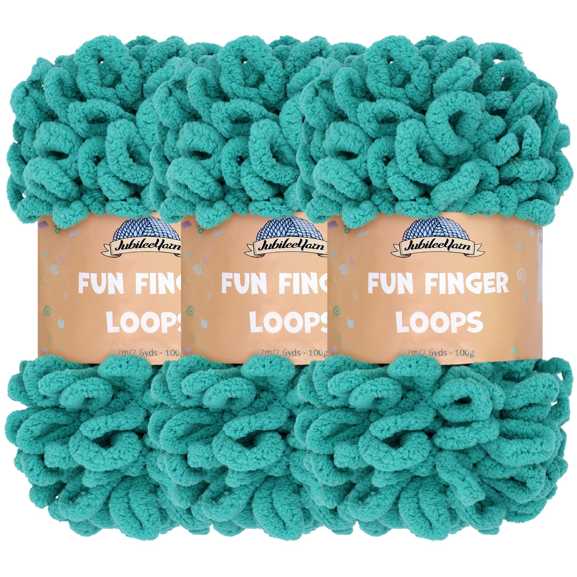 JubileeYarn Fun Finger Loops Yarn - Polyester Jumbo Weight Loop Yarn - 100g/Skein - Aquamarine - 3 Skeins