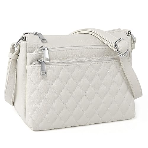 TANTOMI Purses for Women White Crossbody Bags for Women Medium Crossbody Purses Shoulder Bags with Multi Zipper Pocket
