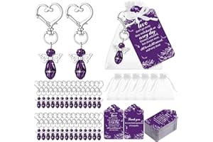 Junkin 100 Set Funeral Favors Celebration of Life Favors Angel Keychains Thank You Cards for Memorial Guest Return Gifts (Delicate,Purple)