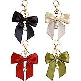 4 PCS Bow Keychain for Handbag Purse Charms Bag Charms for Women Bow Purse Keychain Cute Purses Accessories Car Key Chain Bowknot Key Ring for Purses Handbag Backpack (Black Red White Green)