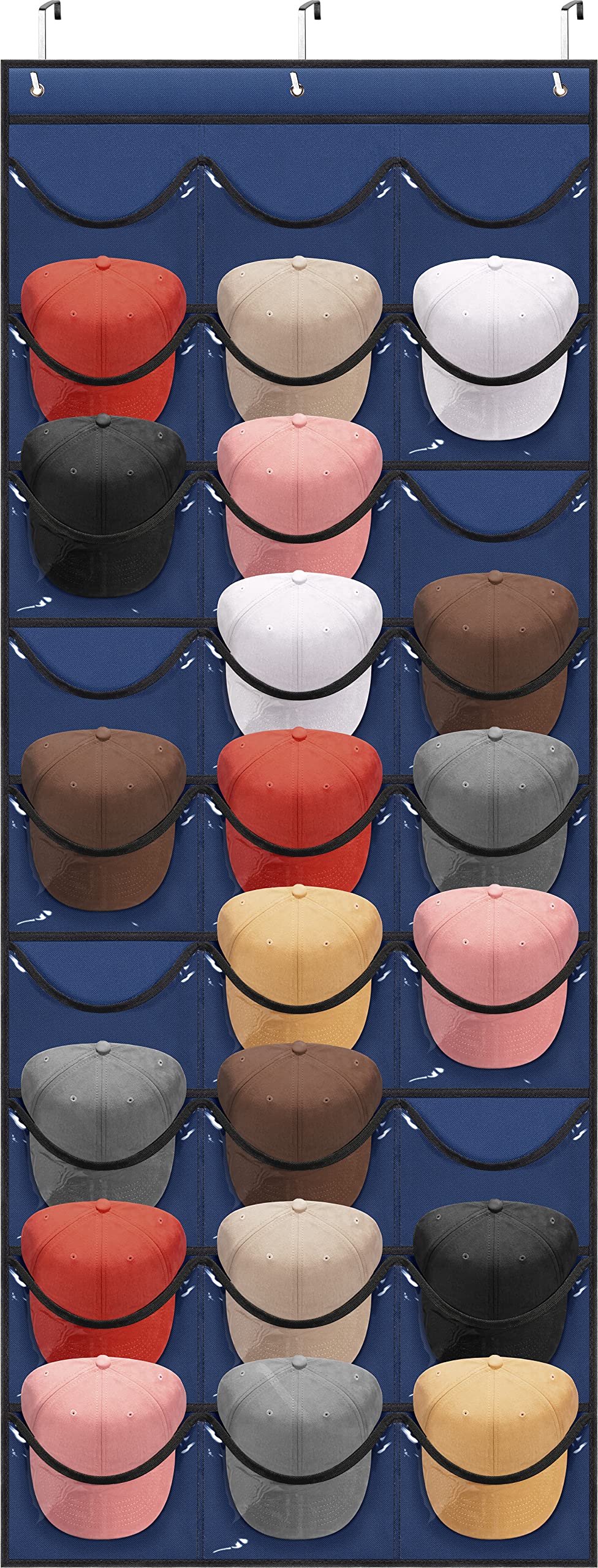 Photo 1 of Hat Rack for Baseball Caps 27 Pockets - Hat Organizer Hanging Over The Door Baseball Hat Storage for Closet Wall - Visible Hat Holder With 3 Hooks Hat Holder Hanger for Baseball Cap & Sport Caps