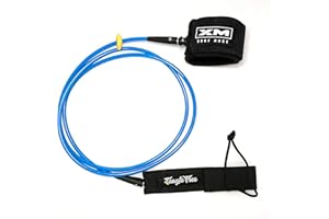 XM SURF MORE Regular 6ft-12ft Surfboard Leash with Tangle Free Upgrade, Cord Thickness (.270in), Key Pocket, Unbreakable Swivels, Detachable Railsaver, Made in USA