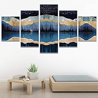 SIGNWIN 5 Panel Canvas Wall Art Abstract Mountain Nature Scenery for Home Decorations Ready to Hang - 60