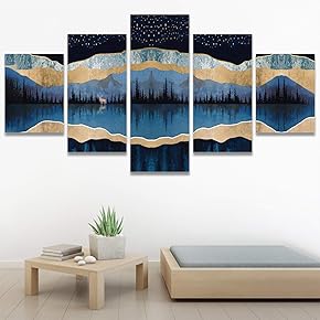 SIGNWIN 5 Panel Canvas Wall Art Abstract Mountain...