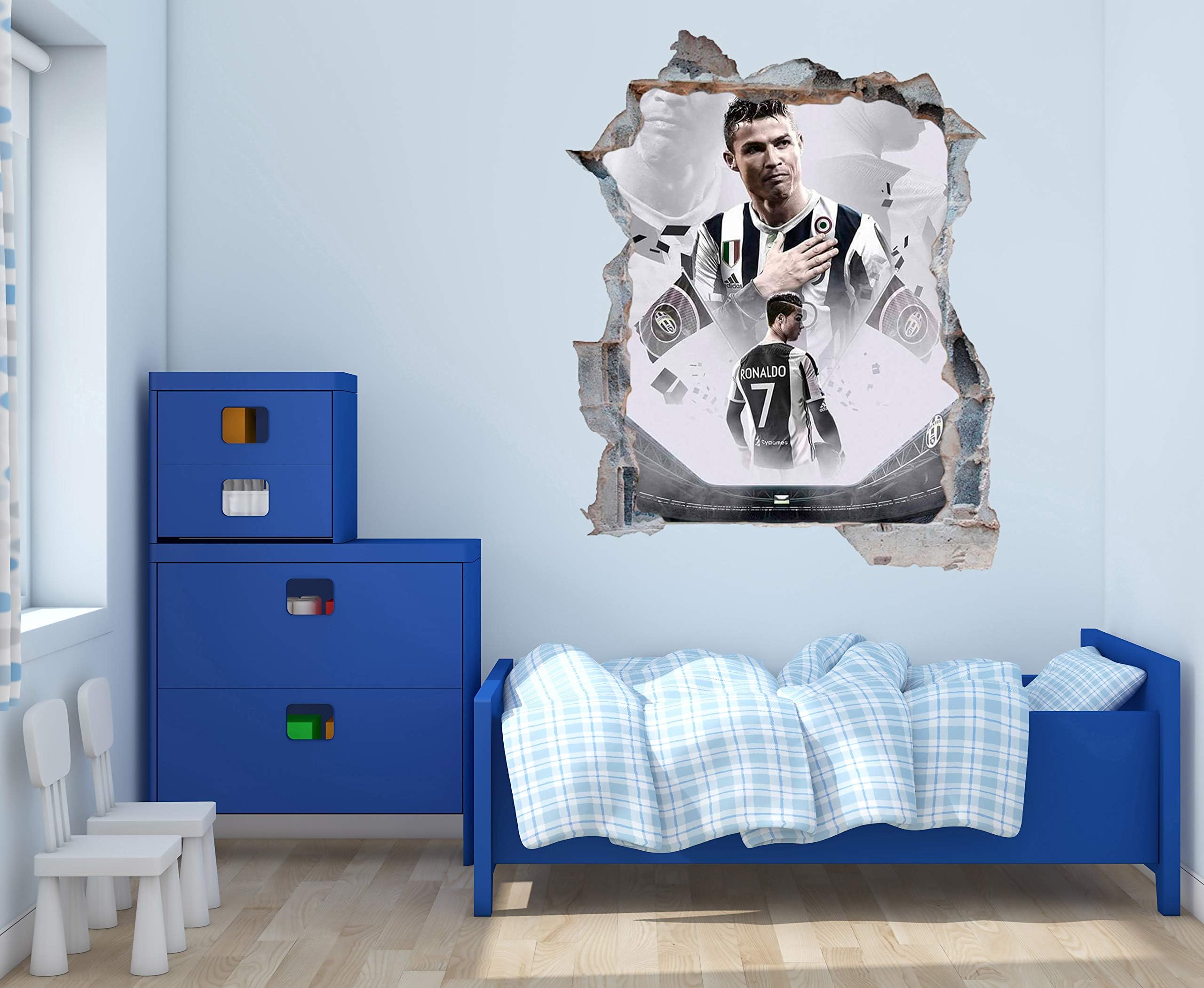 Cristiano R and J Stadium Wall Decal - 3D Smashed Wall - Wall Decal for Home Bedroom Hall Decoration (Wide 30"x38" Height)