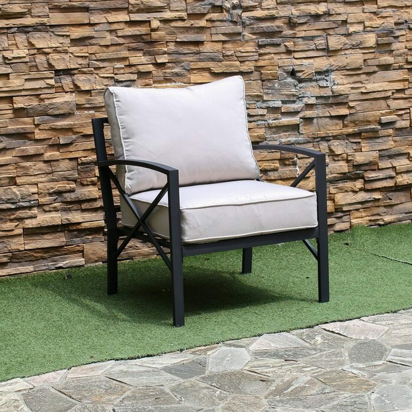 Creative Living 4 Piece Patio Furniture Conversation Set Northwind All Weather Outdoor Loveseat Sofa 2 Chairs Table w/Cushions, Beige, Begie : Garden & Outdoor