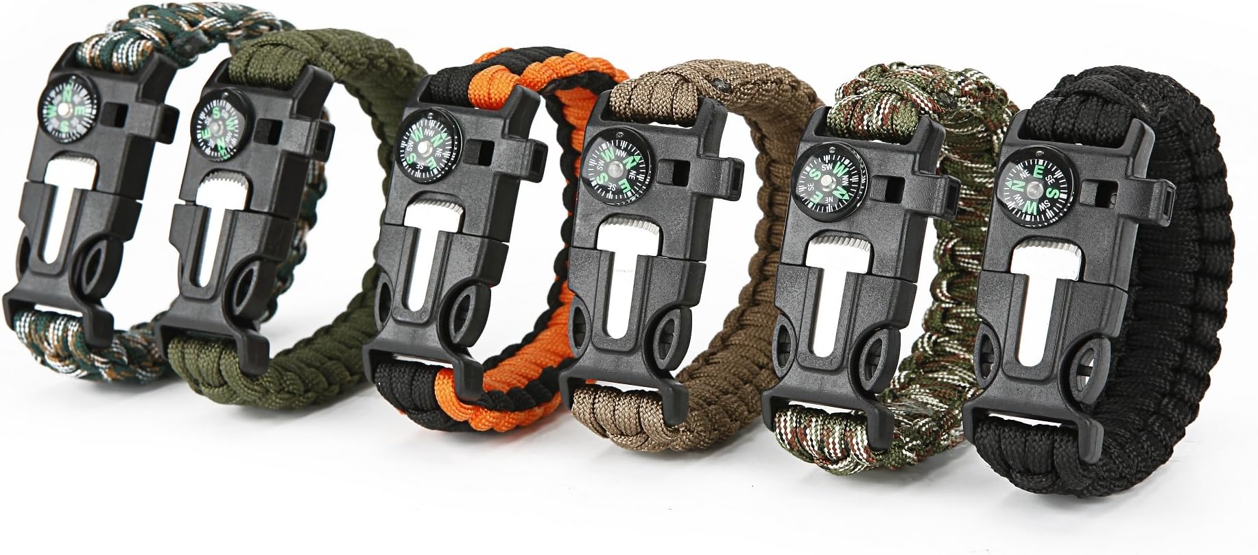 Paracord Bracelet Outdoor Survival Compass Whistle with Knife Like Cutting Tool Emergency Kits 6 Pack