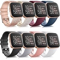 8 Pack Sport Bands Compatible with Fitbit Versa 2 / Fitbit Versa/Versa Lite/Versa SE, Classic Soft Silicone Replacement…