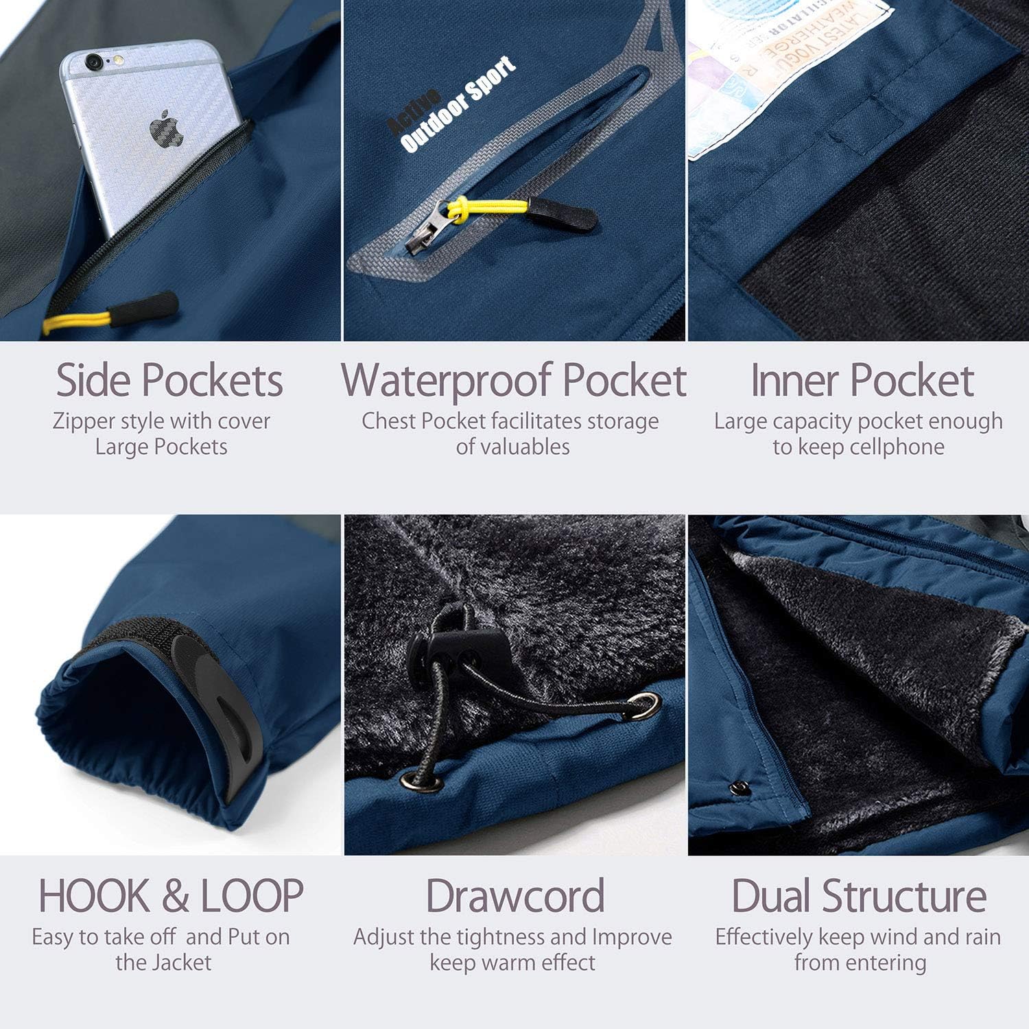 BIYLACLESEN Men's Winter Coats Fleece Lined Ski Jacket Warm Windbreaker Parka: Clothing