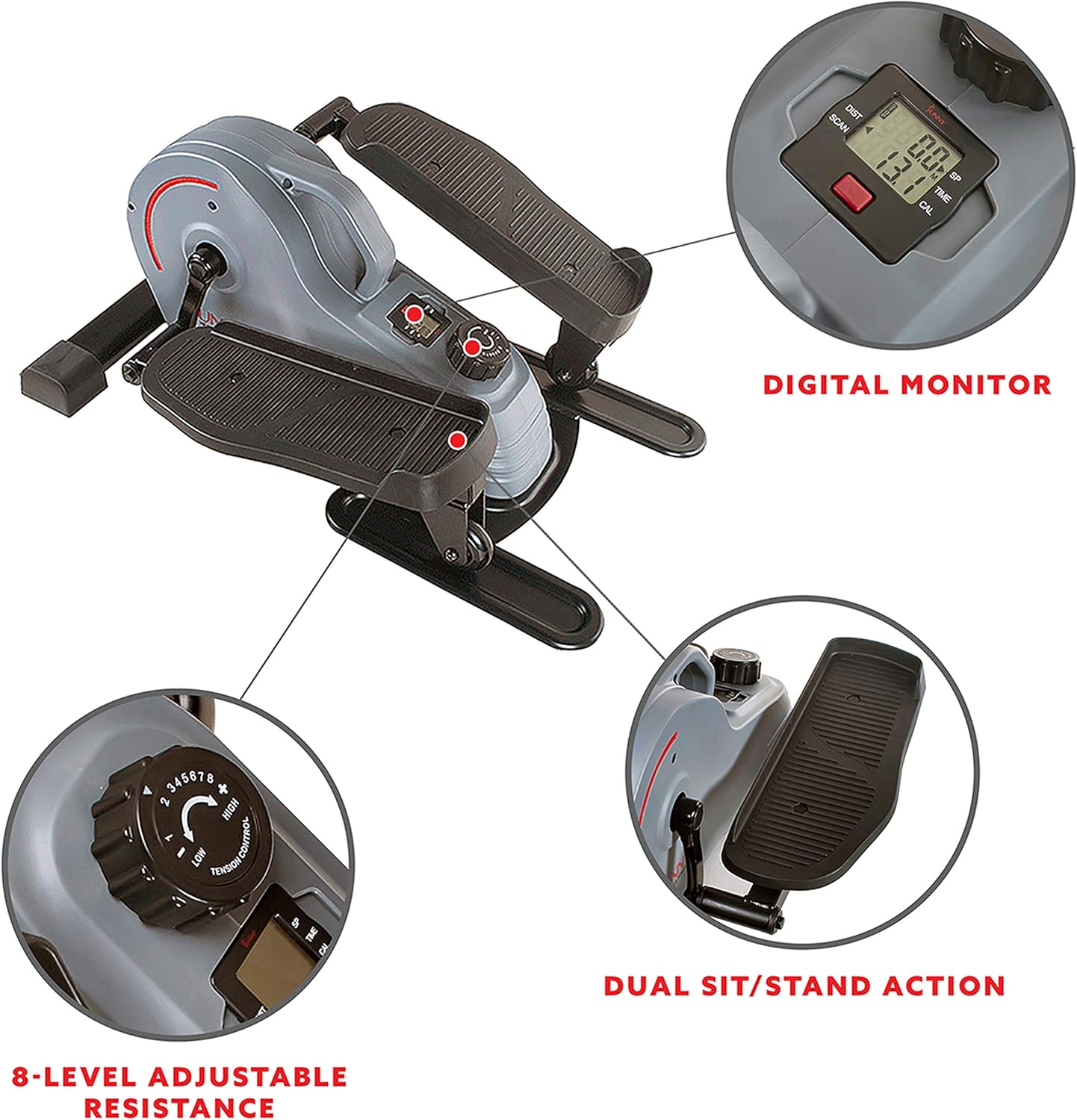 Sunny Health & Fitness Portable Stand Up Elliptical - SF-E3908, Gray : Sports & Outdoors
