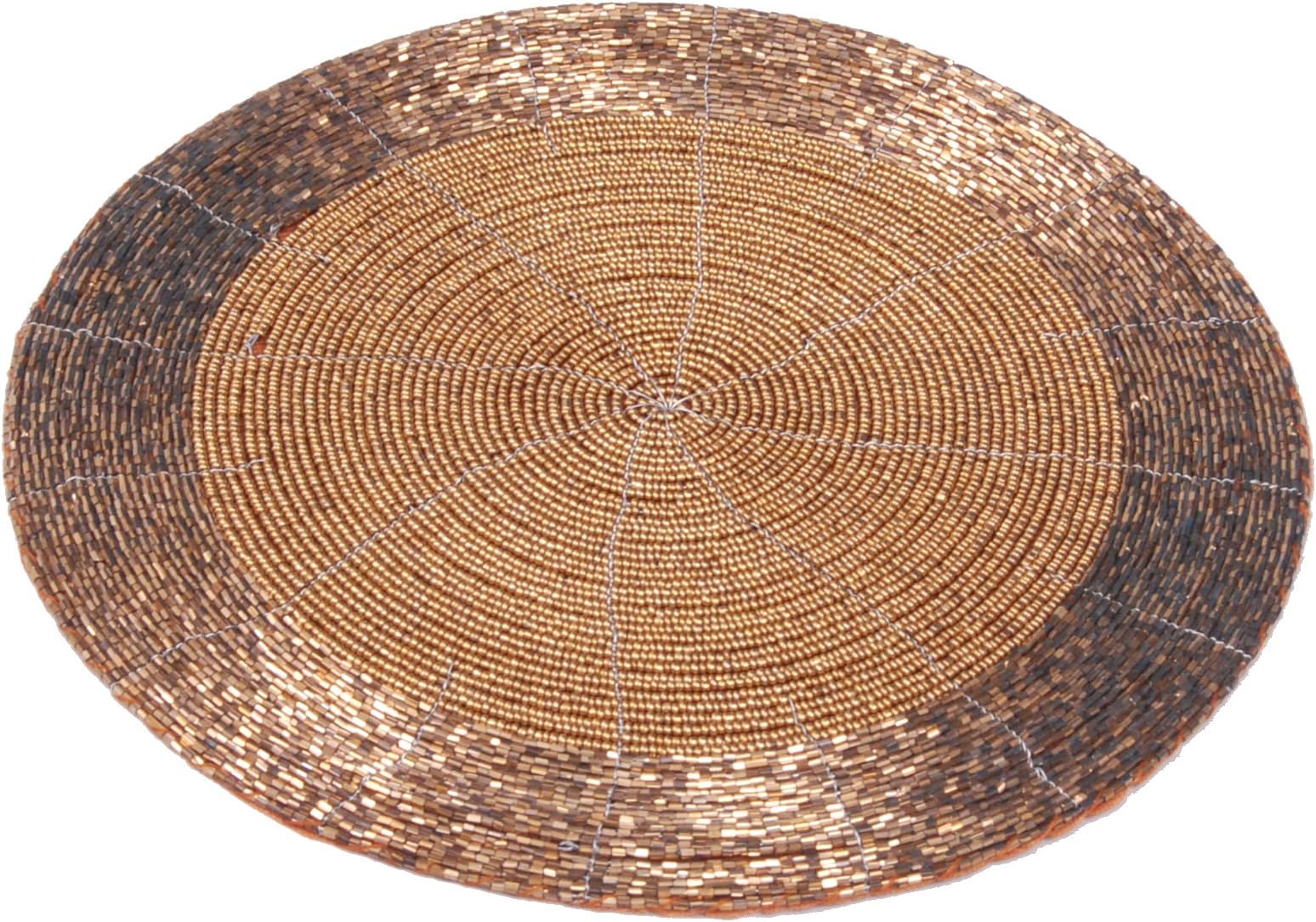 Vdecors Decorative Handmade Beaded Round Glass Placemat Perfect for Dining Table (30 cm, Dia - 12-inch, Brown)
