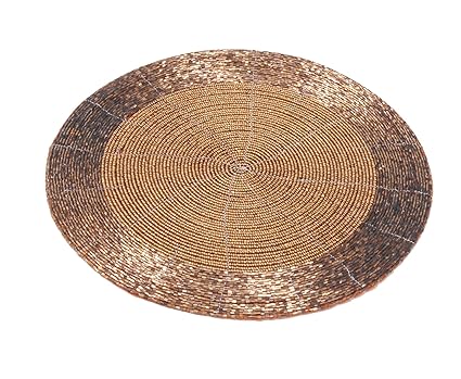 Vdecors Decorative Handmade Beaded Round Glass Placemat Perfect for Dining Table (30 cm, Dia - 12-inch, Brown)